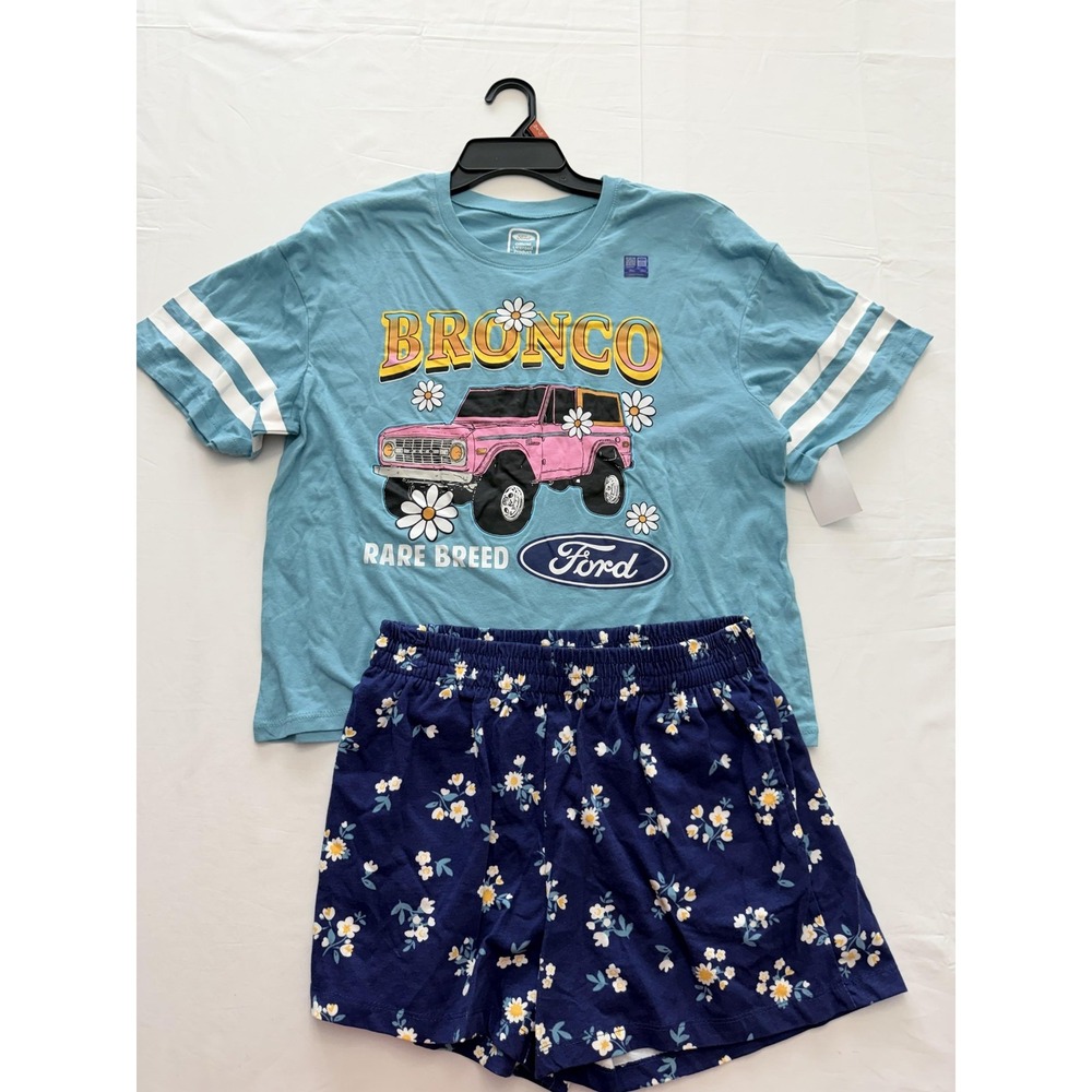 Hybrid Apparel Shorts Set Girls 8-10 Blue Ford Bronco Floral 2 Piece Outfit